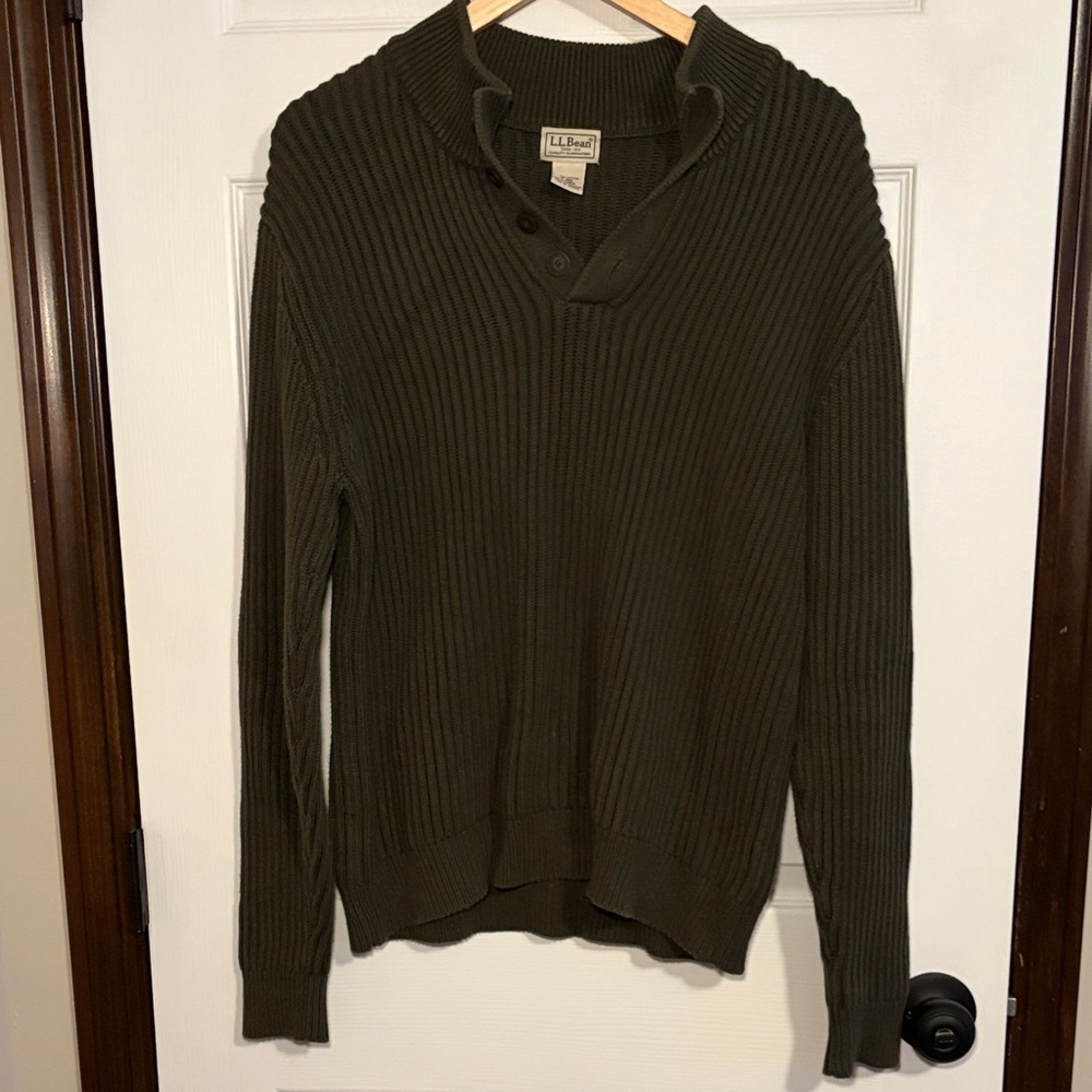 L.L. Bean Women's Dark Green Henley Sweater